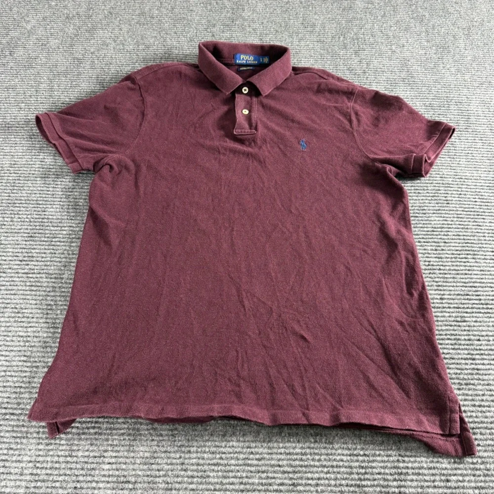 Polo Ralph Lauren Mens Custom Slim Fit Polo Shirt Burgundy Maroon Large L Pony
